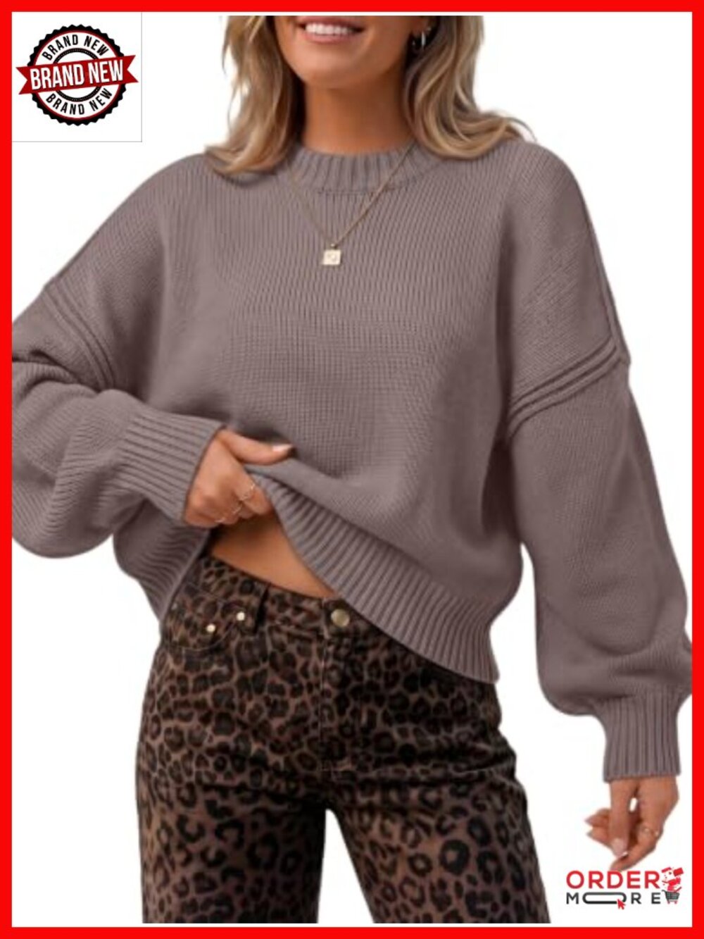 Oversized Cropped Batwing Knit Sweater Crew Neck Pullover